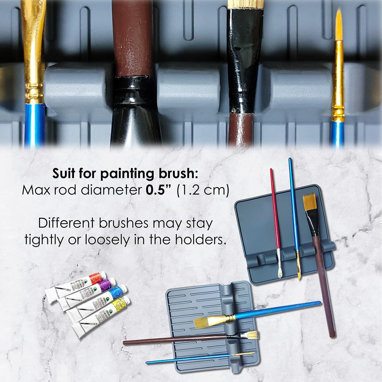 Paint Brush Holder Set, Portable Silicone Stands with 4 Slots, 2 Pack