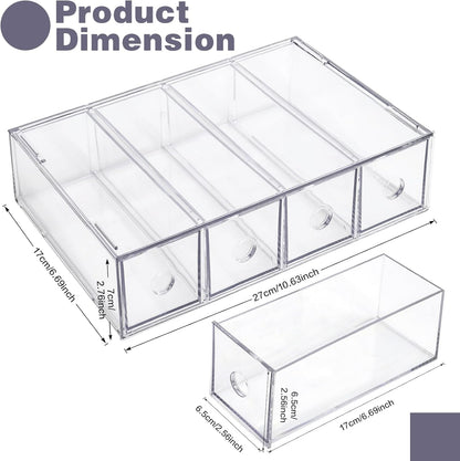 Desk Organizer with 8 Drawers, FODIENS 2 Packs Stackable Desktop Storage Box with Removable Drawer, Clear Sunglasses Organizer Display Case for Stationery Marker Pens Eyeglasses Office Supply