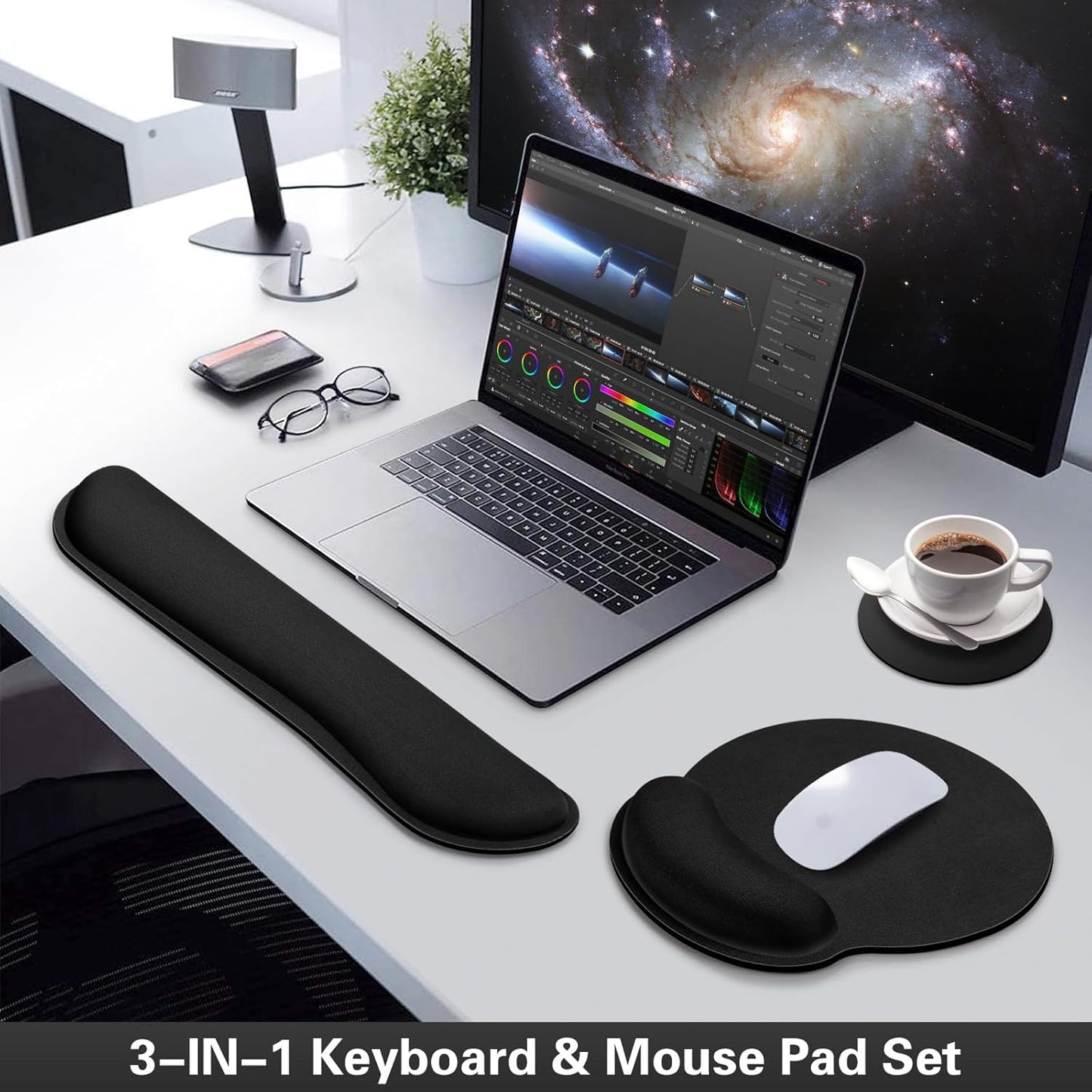 Ergonomic Keyboard Wrist Rest, Mouse Pad with Wrist Rest Anime, Cat Gaming Mousepad with Wrist Support, Memory Foam Wrist Rest Set for Computer Keyboard, Funny Cute Office Desk Accessories