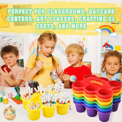 Haundry 6 Pack Classroom Caddy Storage Basket with Handle, Plastic Drink Cup Caddy Holder, 6 Compartments for Kids, Table, Office, Arts, Crafts, Crayon, Marker, Pencil, School Supplies