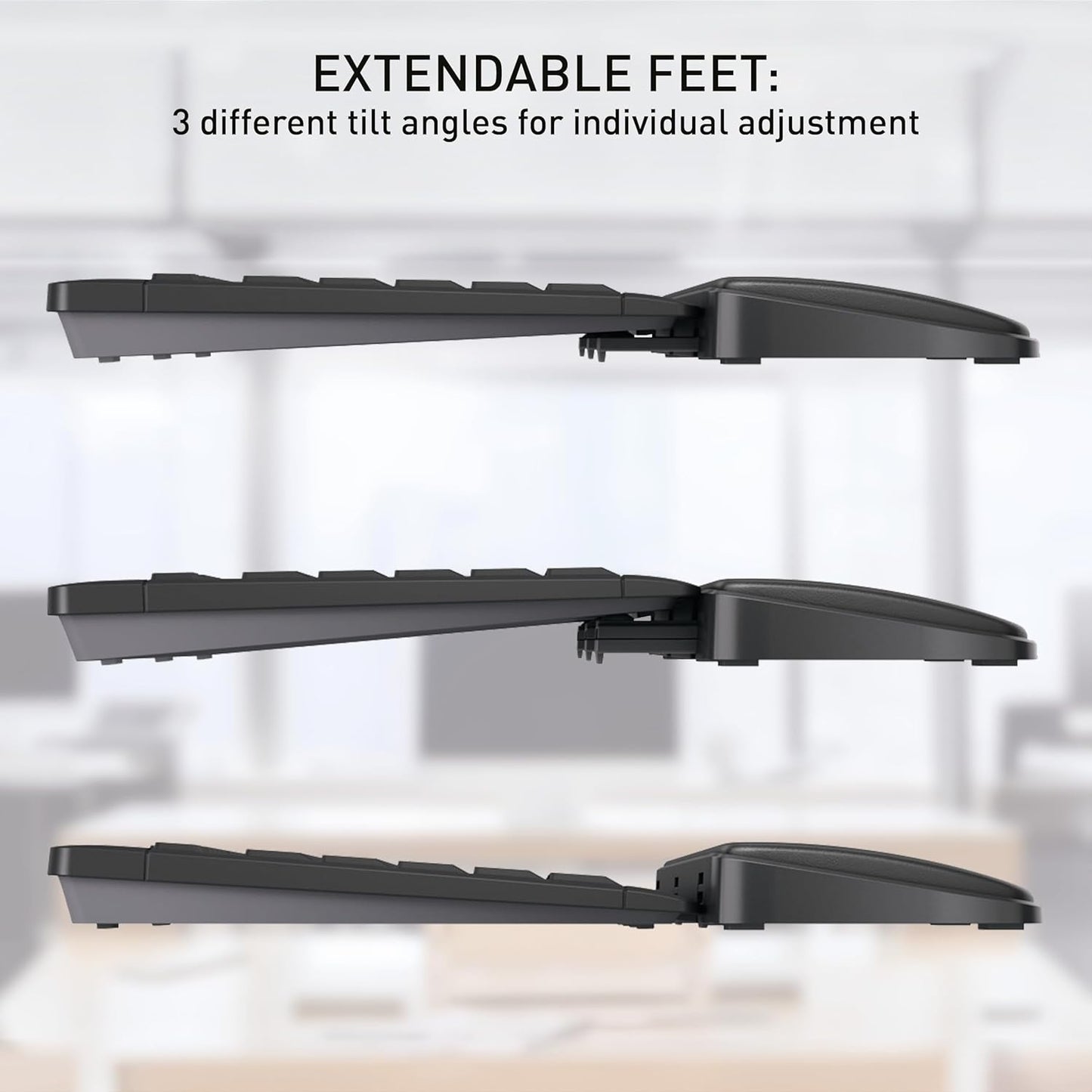 CHERRY PALMREST Ergo, Extra-Wide Ergonomic Wrist Rest, Compatible with Any Keyboard, Extendable Feet, 3 Different Tilt Angles, Comfortable, Non-Slip Bottom, Black