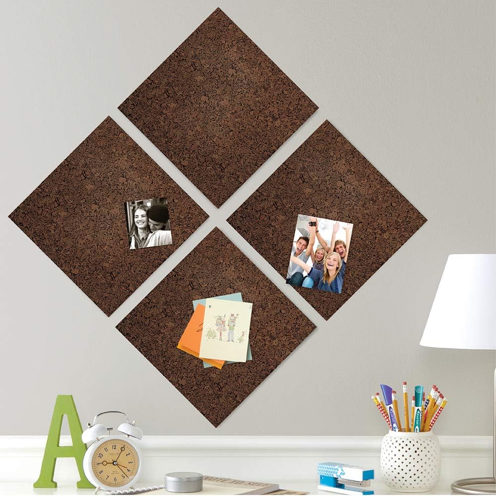 Quartet Cork Tiles, Bulletin Board Cork Panels 12" x 12" x 3/16", Natural, 4 Pack (102)