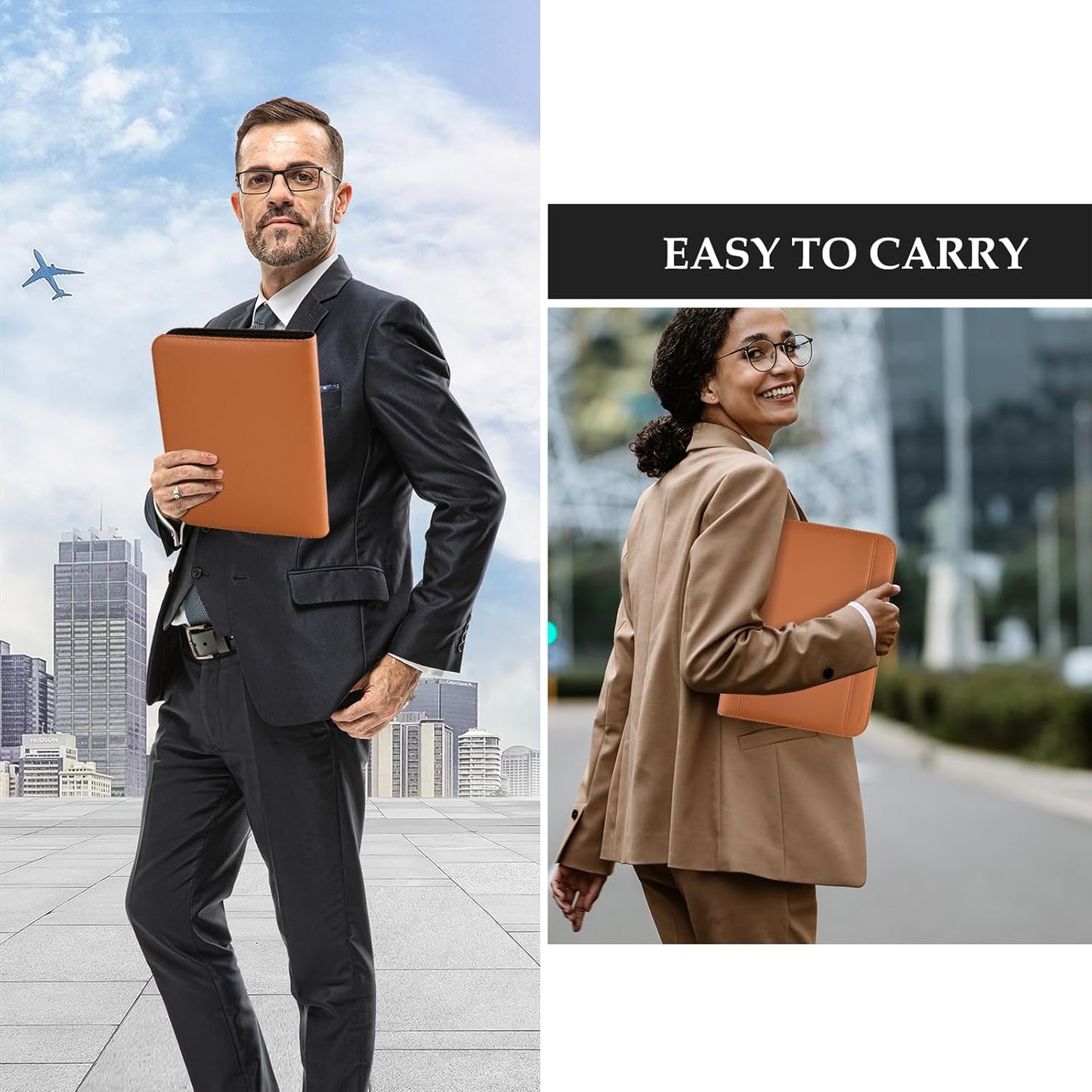 ProCase Portfolio Business Padfolio Folder with Zipper, Conference Meeting Executive File Legal Document Organizer with Pockets Letter Size A4 Writing Pad Notepad Padfolio -Black