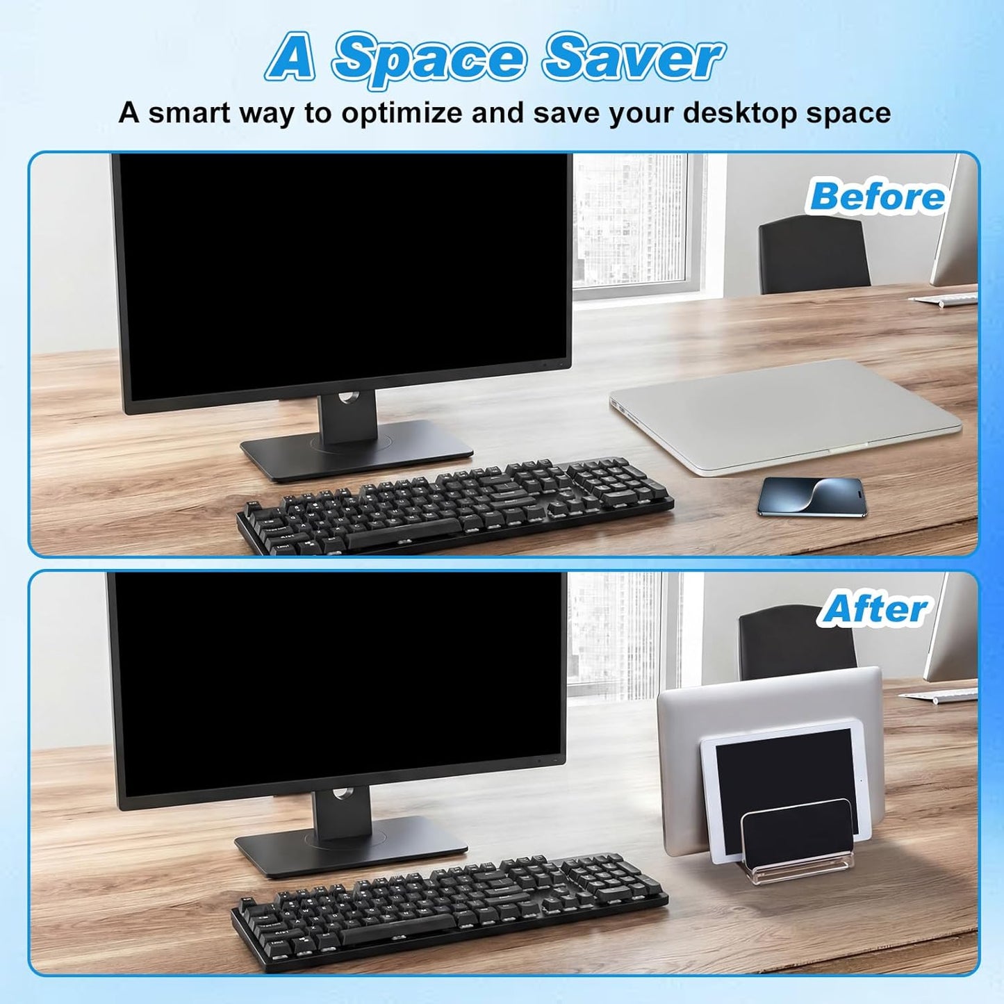 Chunful Adjustable Vertical Laptop Stand for Desk, Acrylic 3 Slot Laptop Holder Desktop, Invisible Desktop Notebook Dock for Notebook Computer, All Gaming Laptops up to 17''
