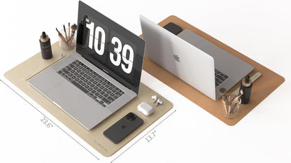 RENMTURE Desk Pad, Cork & PU Leather Desk Mat, Large Mouse pad, Non-Slip Desk Protector and Blotter, Waterproof Writing Pad, Desk Accessories and Organizers for Home Office (Light Yellow, 32"x16")