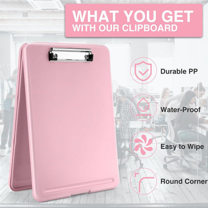 Sooez Clipboard with Storage, Plastic Storage Clipboards with Low Profile Clip, Nursing Clip Boards Foldable, Hanging Clipboard Case for Work, Teacher, Classroom Must Haves, Office School Supplies