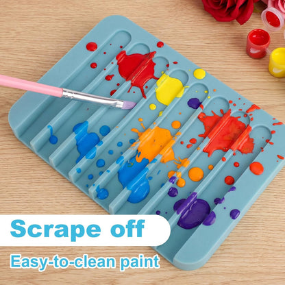 Penitue 2pcs Paint Brush Holders, Silicone Washable Paint Brush Organizer Stand with 8 Slots Paintbrush Rinse Holder for Oil Acrylic Watercolor Painting (Transparent & Blue)