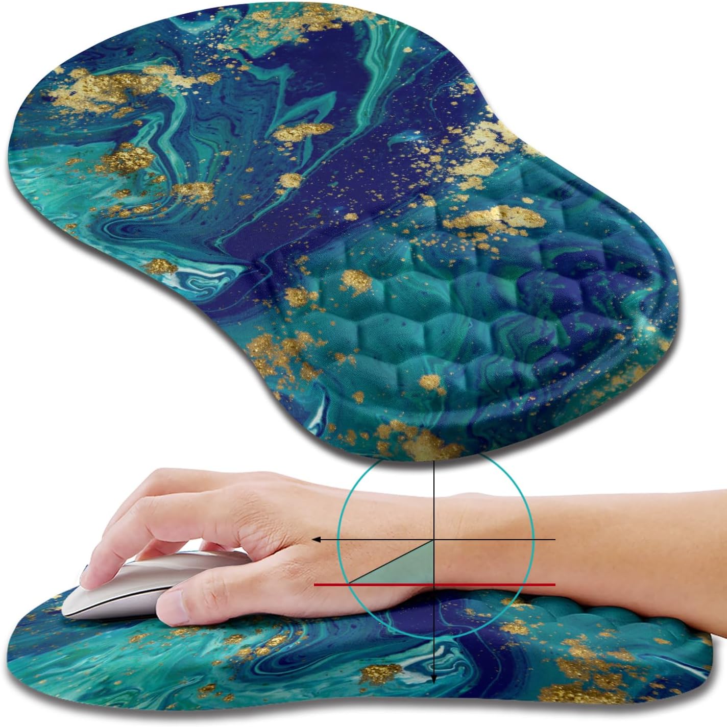 Hokafenle Ergonomic Mouse Pad Wrist Support, Wrist Rest Mousepad for Carpal Tunnel Pain Relief with Integrated Memory Foam Slope Massage Bulge (11.8x7.9 inch,Topographic Contour)