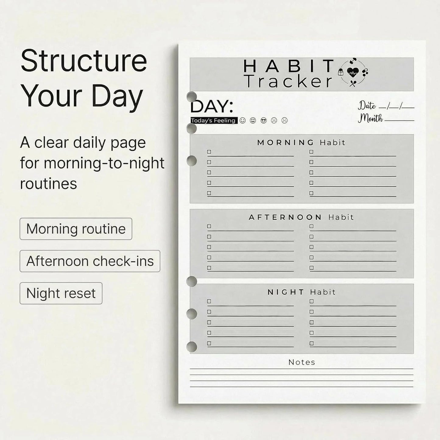 A5 Weekly Habit Tracker Inserts - Motivation & Rewards Pages for Weekly Goals and Consistency, Double-Sided 6-Hole Refill for A5 Binders, 50 Sheets, 100 Pages