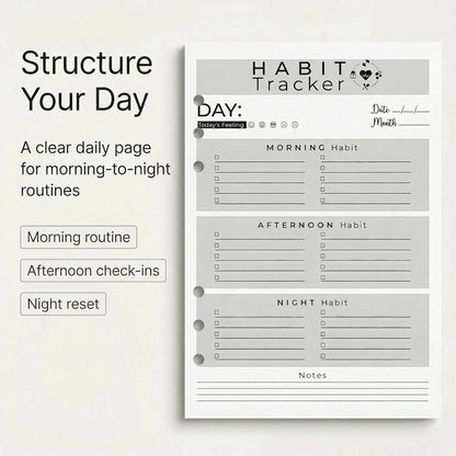 A5 Weekly Habit Tracker Inserts - Motivation & Rewards Pages for Weekly Goals and Consistency, Double-Sided 6-Hole Refill for A5 Binders, 50 Sheets, 100 Pages