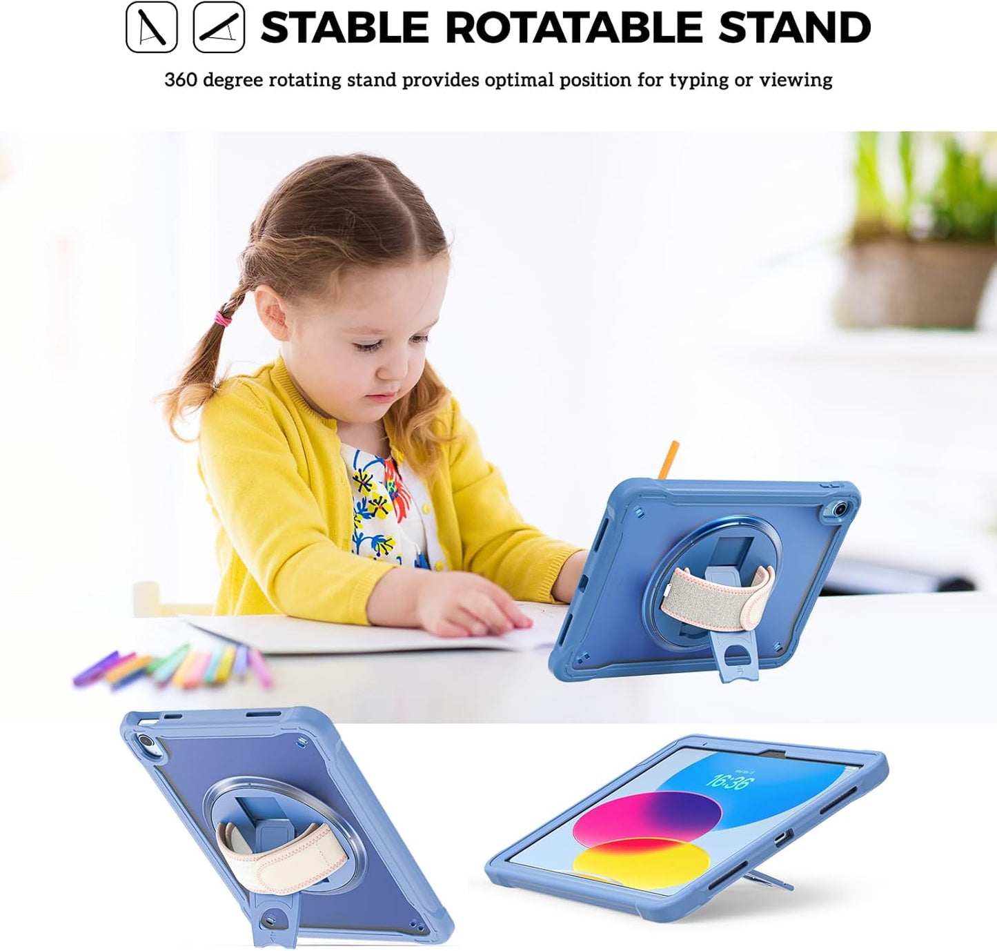 ProCase for iPad 11th Generation A16 2025/iPad 10th Generation Case 10.9 Inch 2022, Heavy Duty Shockproof Rugged Cover with Hand Strap 360 Degree Rotatable Kickstand Protective for iPad 11/10 -Black