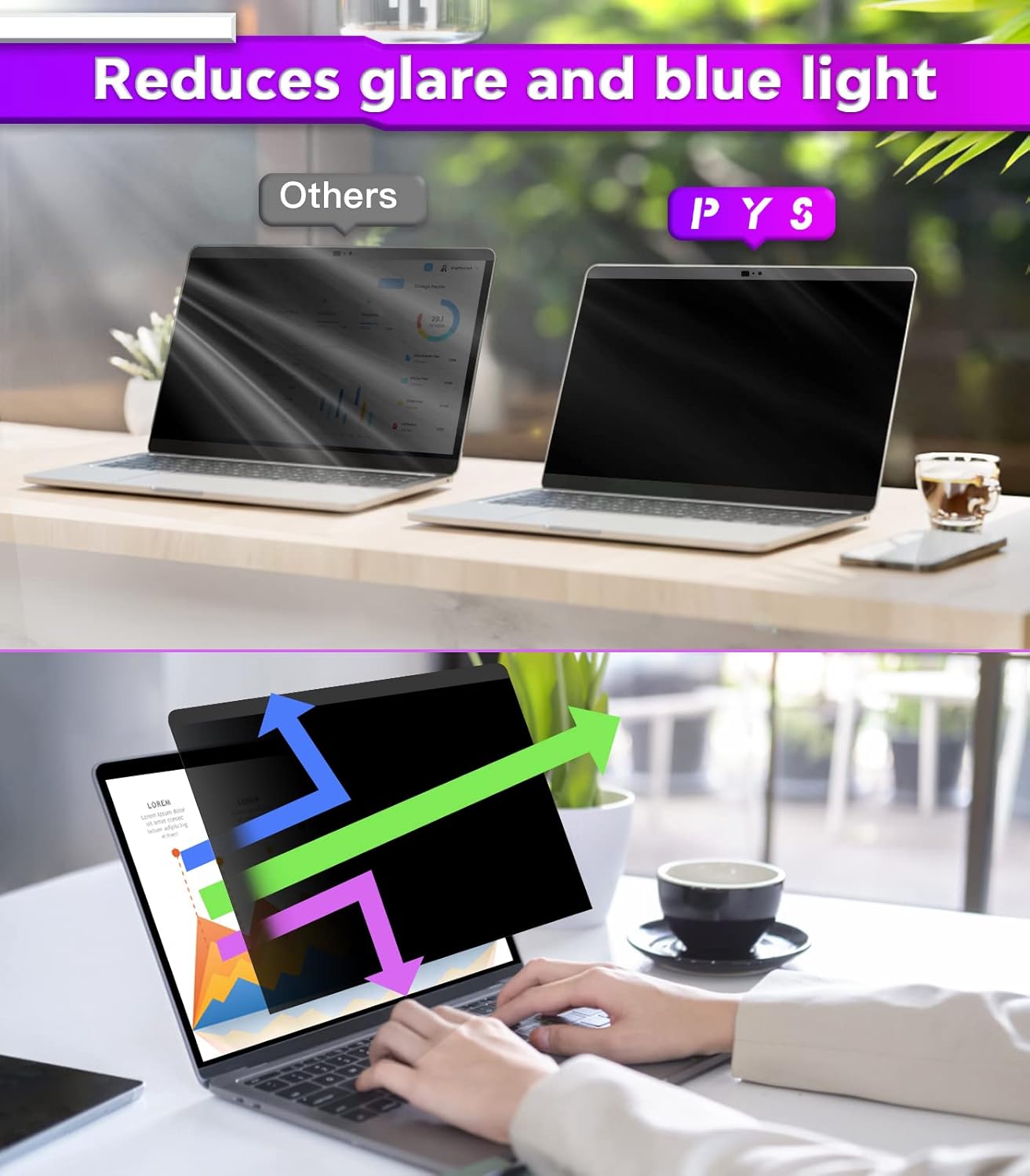 PYS Magnetic Laptop Privacy Screen Filter 15.6 Inch 16:9 - Detachable Computer Screen Privacy Shield, Anti-Glare Blue Light, Removable 15.6" Screen Protector for Lenovo, HP, Dell, Acer, ASUS