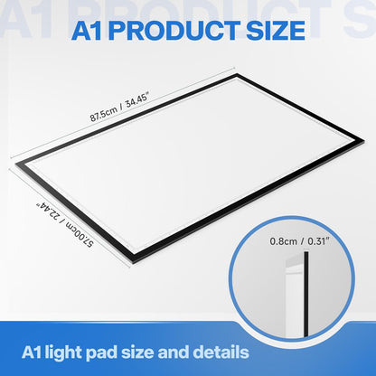 A2 Light Pad - 26"x19", 10000+ LUX Super Bright 10 Levels/Stepless Dimming 3 Colors Art Light Board Extra Large with UL Adapter for Diamond Painting, Tracing, Drawing, Sketching - Aluminum Frame