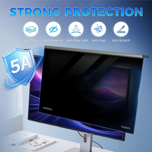 Magnetic 24 Inch Computer Privacy Screen Filter for 16:9 Aspect Ratio Widescreen Monitor, Eye Protection Anti Glare Blue Light, Removable Anti-Scratch Protector