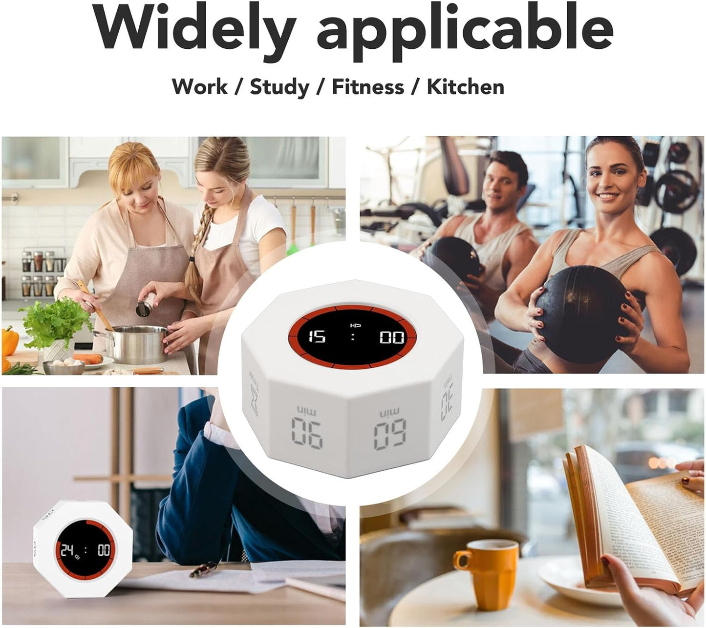 Fabater Pomodoro Timer, Hexagon Flip Timer, Desk Productivity Cube Timers with 1 3 5 15 30 60 90 Minute Presets, Time Management for Classroom Cooking Studying Working (Black)