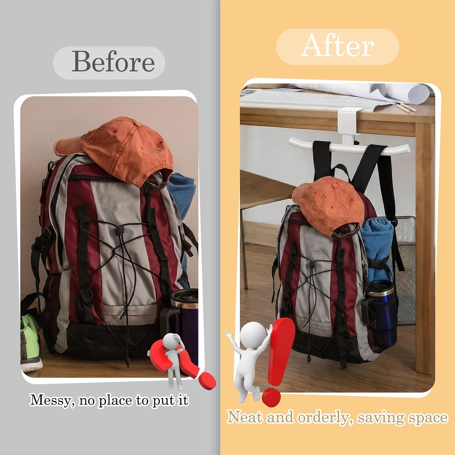 Geelin Bag Hook for Desk Table Heavy-Duty Backpack Hanger Clamp On Purse Holder Adjustable Under Desk Bag Hook for Headphones Handbag Hanger for Classroom Dorm Back to School(Beige)