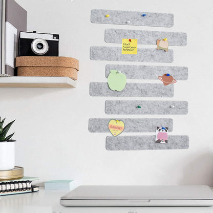 Vuzvuv 8 pcs Bulletin Board Bar Strips with 50 Pushpins & 10 Wooden Clip pins，Self Adhesive Cork Board for Wall，Felt Pin Board for School，Office Decor（Black White Grey）