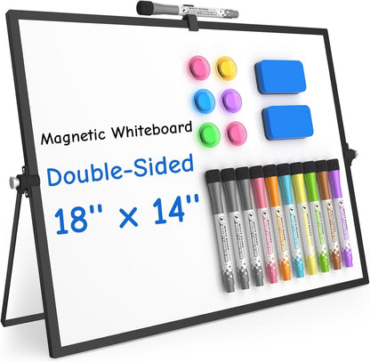 Grtard Dry Erase Magnetic White Board, 16''x12'' Double-Sided Desktop Whiteboard with Stand, Portable Small Whiteboard Set, Dry Erase Board for to-Do Lists, Planning & Office, Home