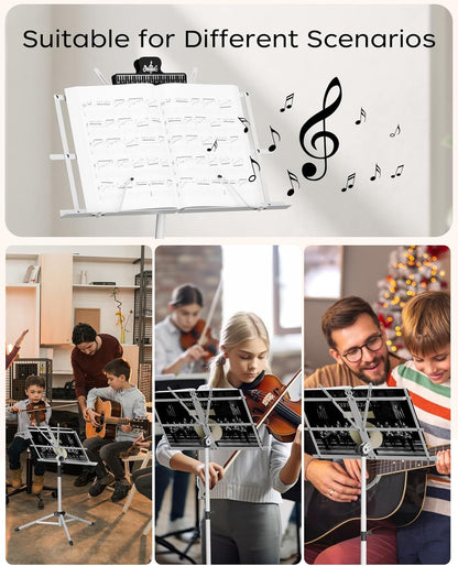 K KASONIC Music Stand, 2 in 1 Dual-Use Folding Sheet Music Stand & Desktop Book Stand, Portable Lightweight with Music Sheet Clip Holder Carrying Bag