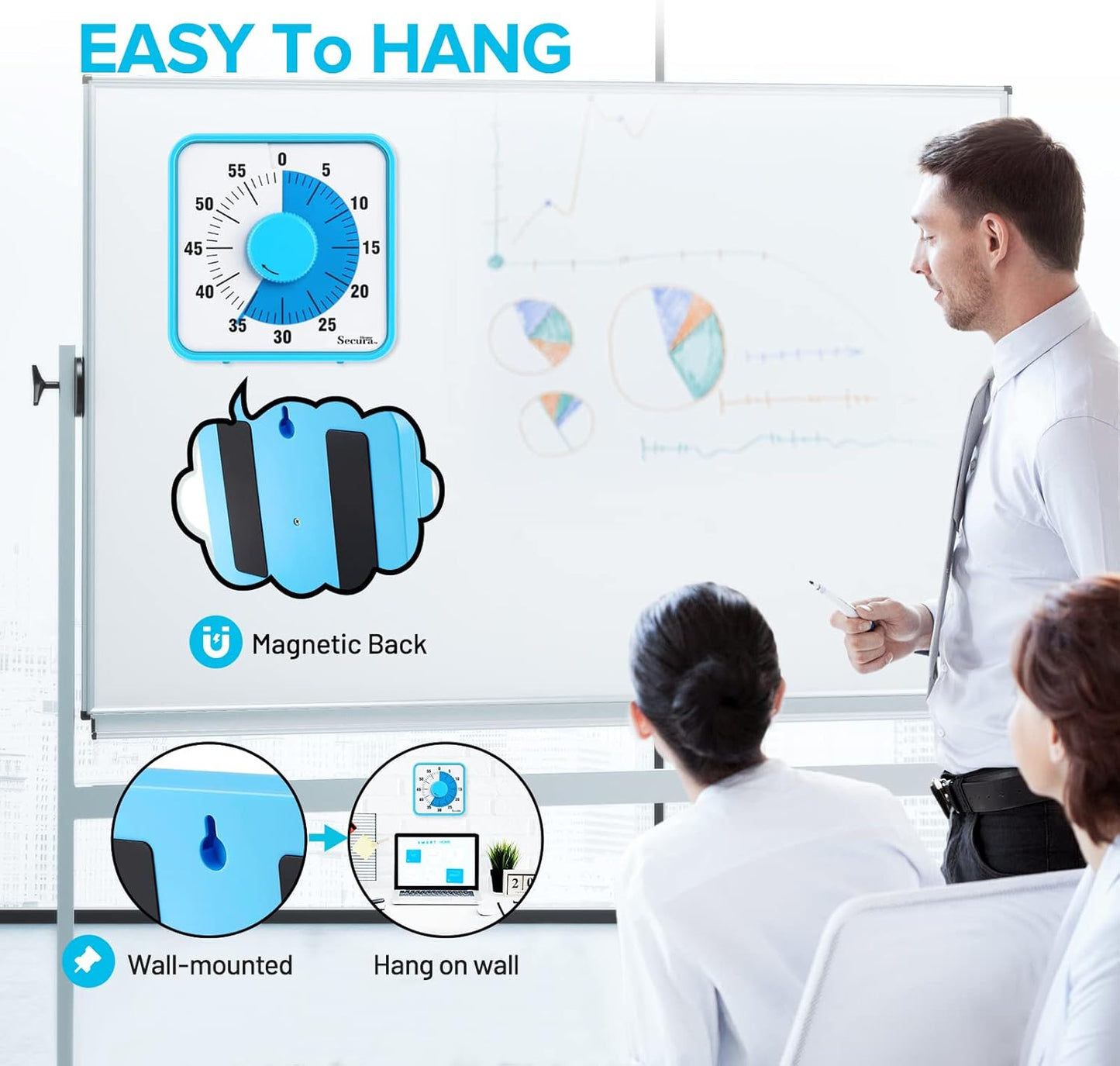 Secura Home 60-Minute Visual Timer, 7.5 Inch Oversize Countdown Timer Clock for Kids and Adults, Durable Mechanical Time Management Tool with Magnetic Backing （Dark Green）