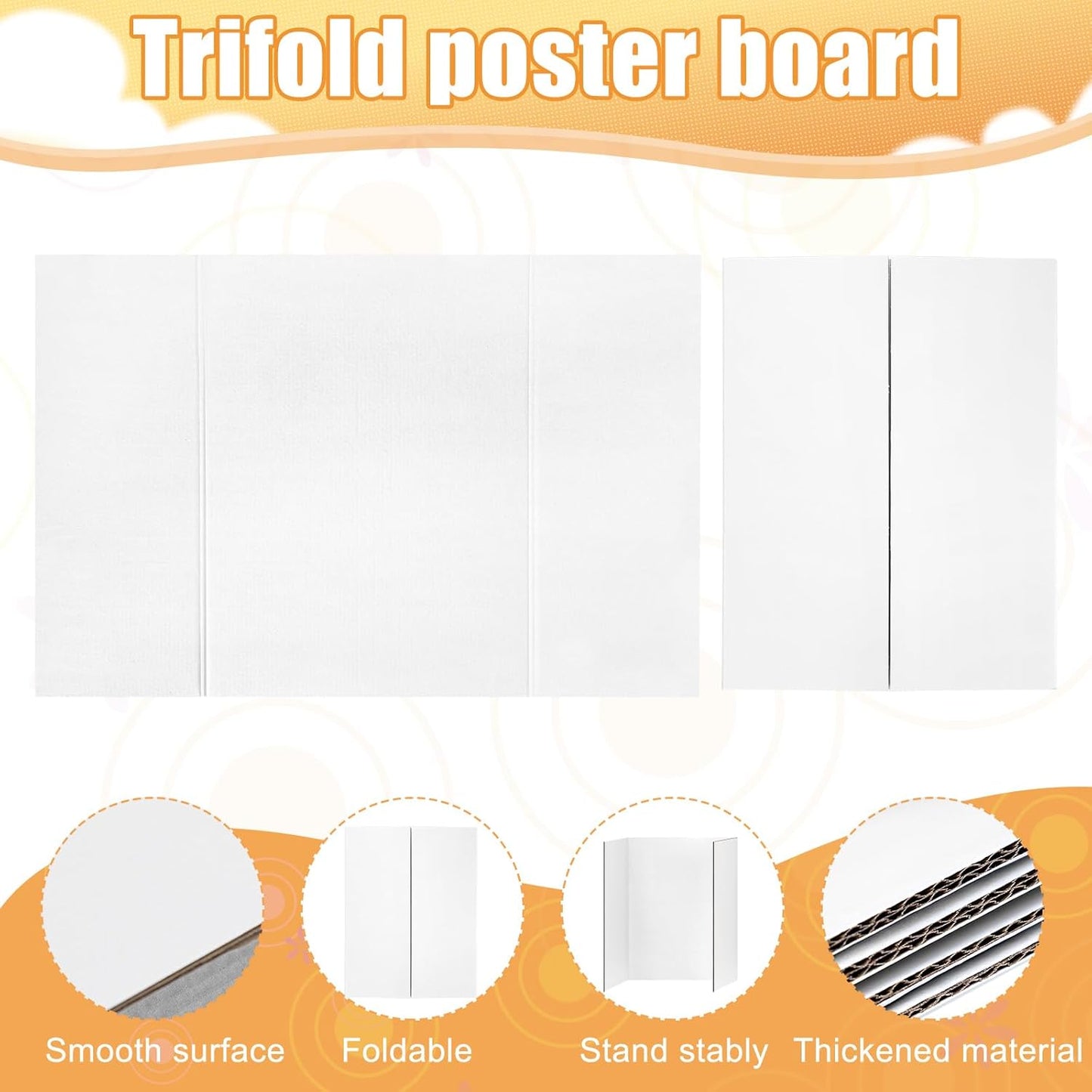 2 Pack Trifold Poster Board 36" x 24", White Corrugated Project Boards for Science Fairs, School Projects, Event Displays
