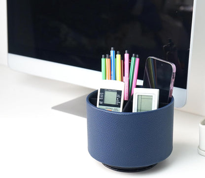 Round Leather Art Supply Organizer,Remote Control Holder,360 Degree Rotating,Multi-Functional Pencil Holder,4 Compartments Desktop Stationary Organizer(1-Fractal Flower) | Round - Colors B