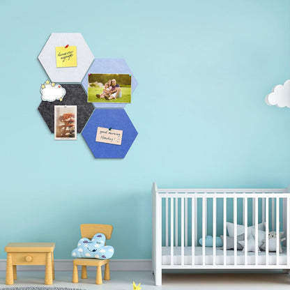 8 Pack Hexagon Felt Bulletin Board Tiles - 12" Large Thick Pin Board for Walls with 30 Push Pins, DIY Boards for Office Home School Decor, Aesthetic Hex Cork Board Alternative