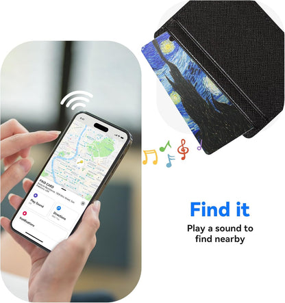 DERAX Wallet Tracker Card (iOS & Android) Wireless Charging & 1-Year Battery, Ultra-Thin IP68 Waterproof Smart Card Works with Apple Find My & Google Find My Device for Wallet, Passport, Luggage