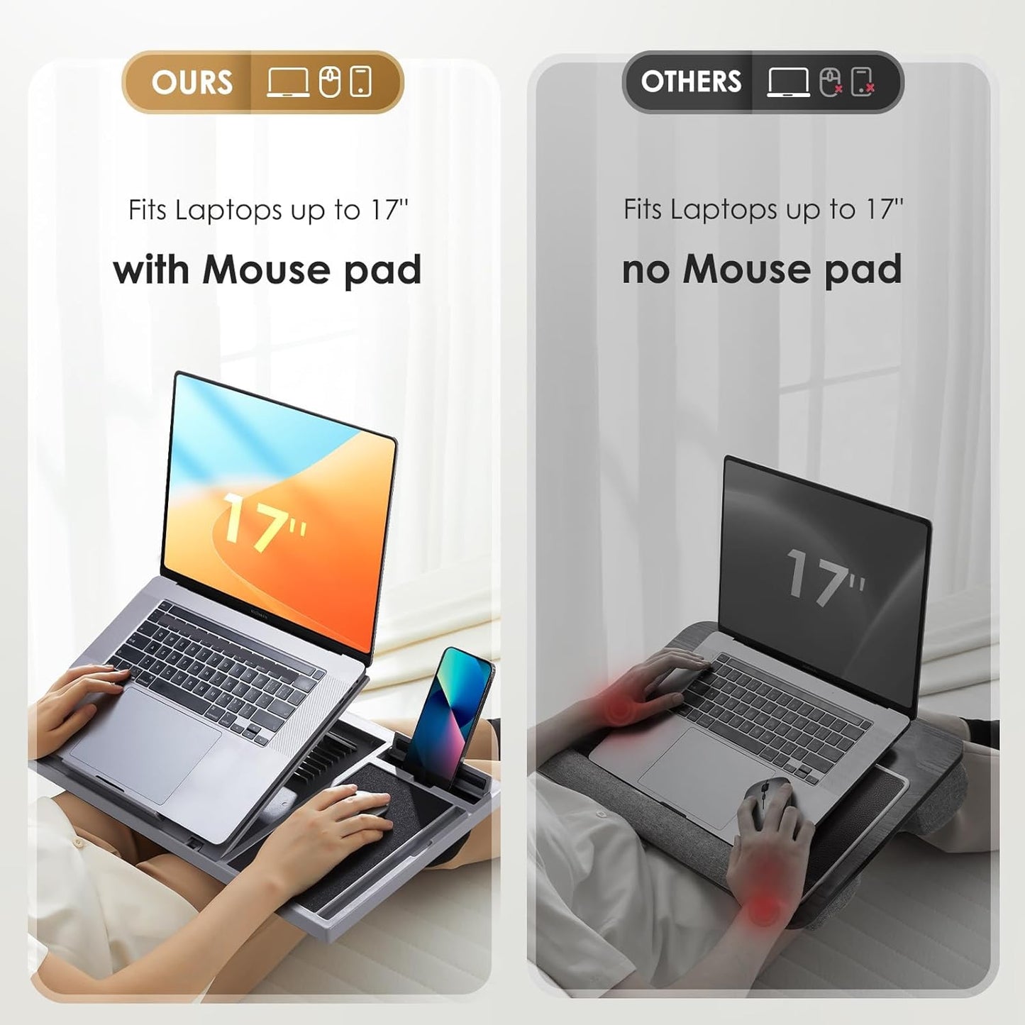 Adjustable Lap Desk for Laptop-Fits Laptops up to 15.6 Inch, Bed Desk Tray Table with Cushion, 8 Angles, Mouse Pad & Cellphone Slot, Laptop Desk for Bed, Office,Car or Couch