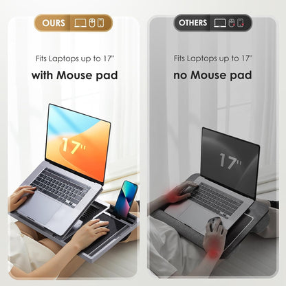 Adjustable Lap Desk for Laptop-Fits Laptops up to 15.6 Inch, Bed Desk Tray Table with Cushion, 8 Angles, Mouse Pad & Cellphone Slot, Laptop Desk for Bed, Office,Car or Couch