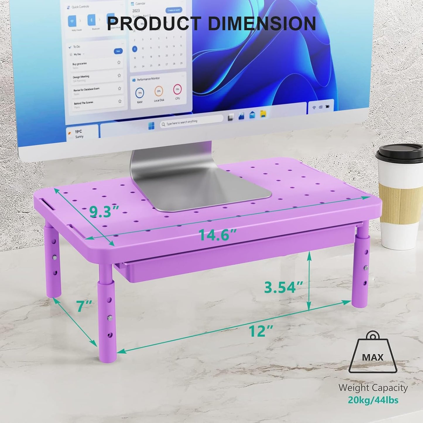 WALI Computer Monitor Stand for Desk, Adjustable Laptop Riser, Desk Monitor Stand Underneath Storage for Office, Home, School Supplies (STT003), 1 Pack, Black