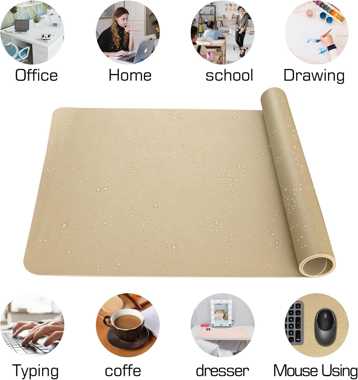 HofferRuffer Desk Pad, Office Desk Protector Mat, Waterproof Desk Mat for Desktop, Dual Side Use Faux Leather Desk Pad for Keyboard and Mouse for Office and Home (Gold+Cork, 31.5" x 15.8")