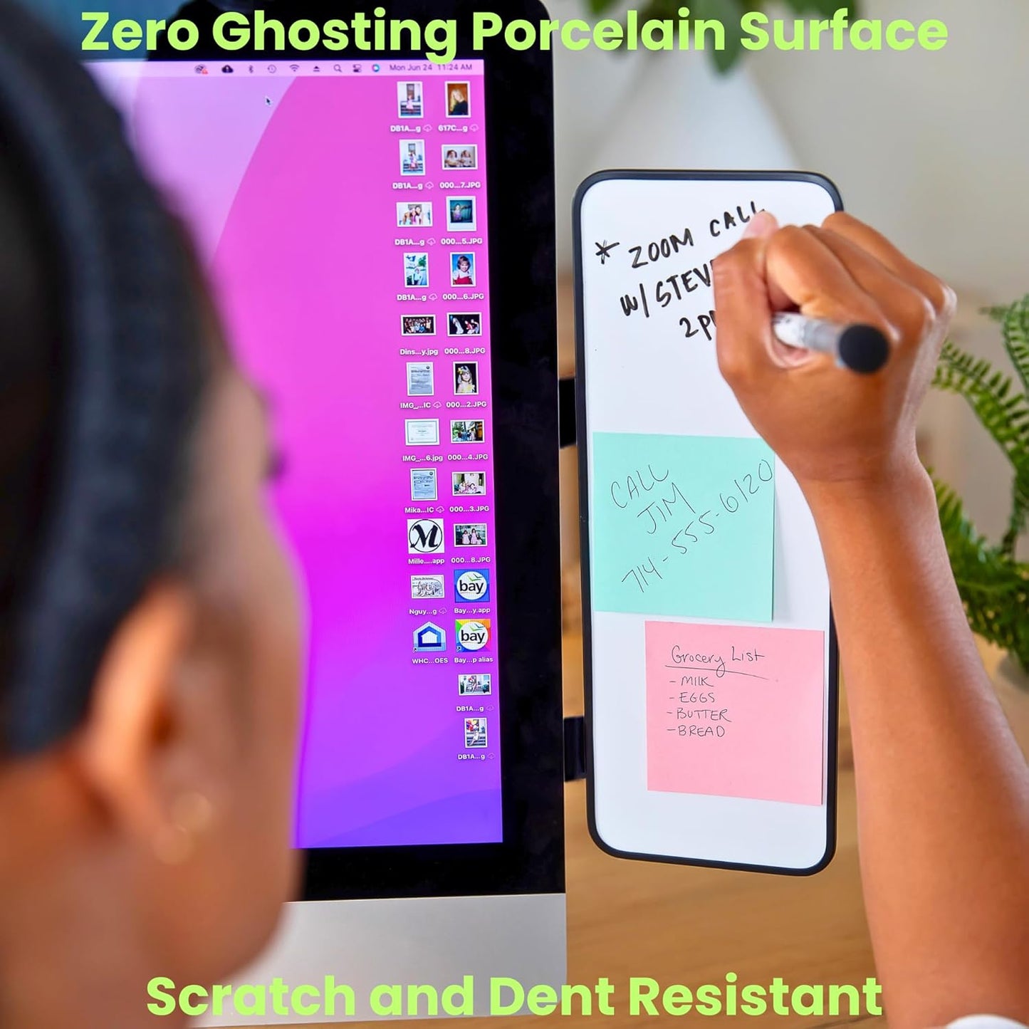 Multi-Use Laptop and Monitor Memo Board; 11.8" x 4.3" Magnetic Whiteboard, White Brackets, Marker, Mirror, and 4 Magnets Included; Document Holder; Small Dry Erase Board; Sticky Note Holder