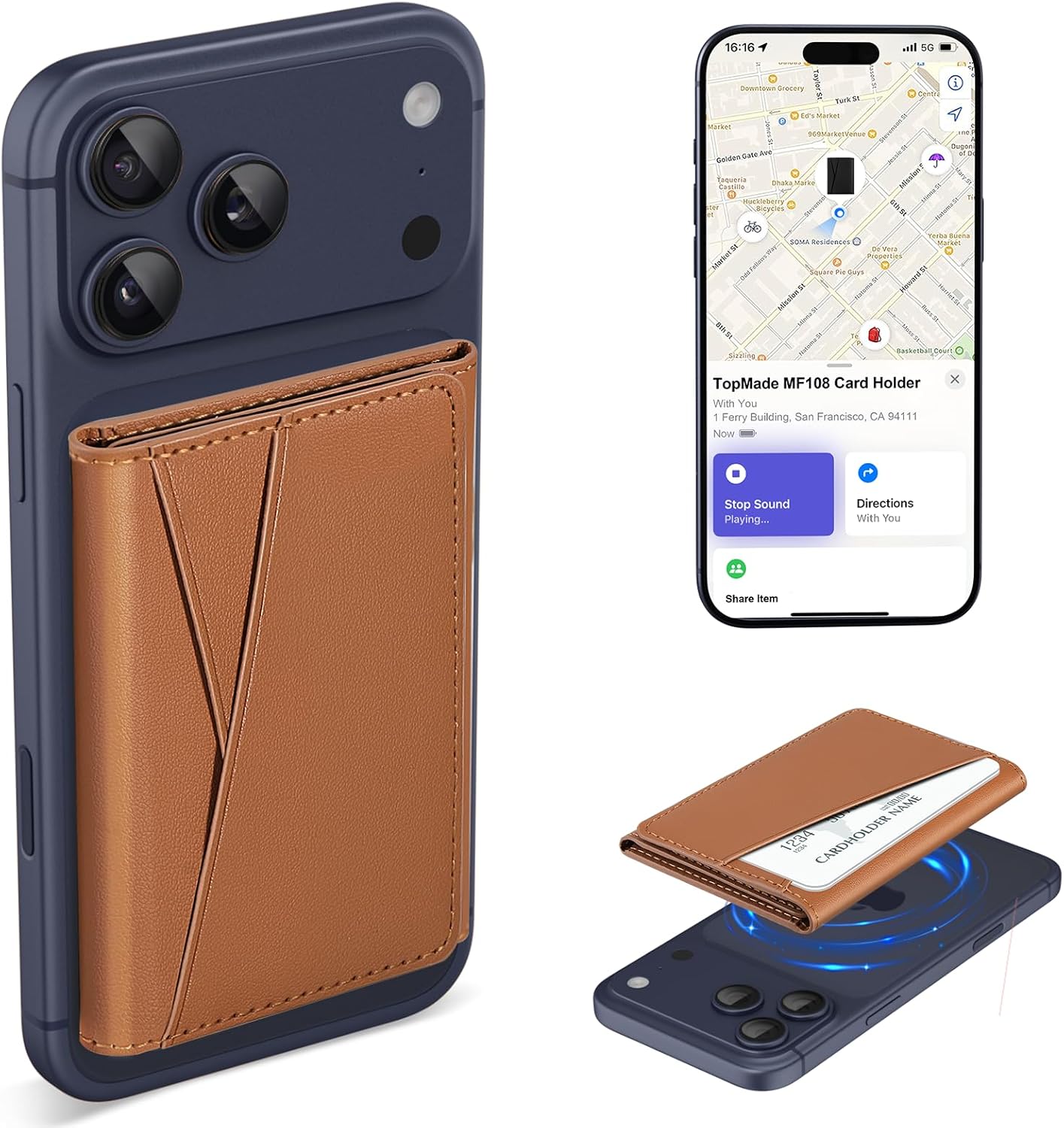 TopMade for Magsafe Wallet, Works with Apple Find My, Strongest Magnetic Wallet for iPhone 17/16/15/14/13/12 Series, Leather Magnetic Card Holder with Tracker, 7 Cards Holder, RFID Blocking, Black