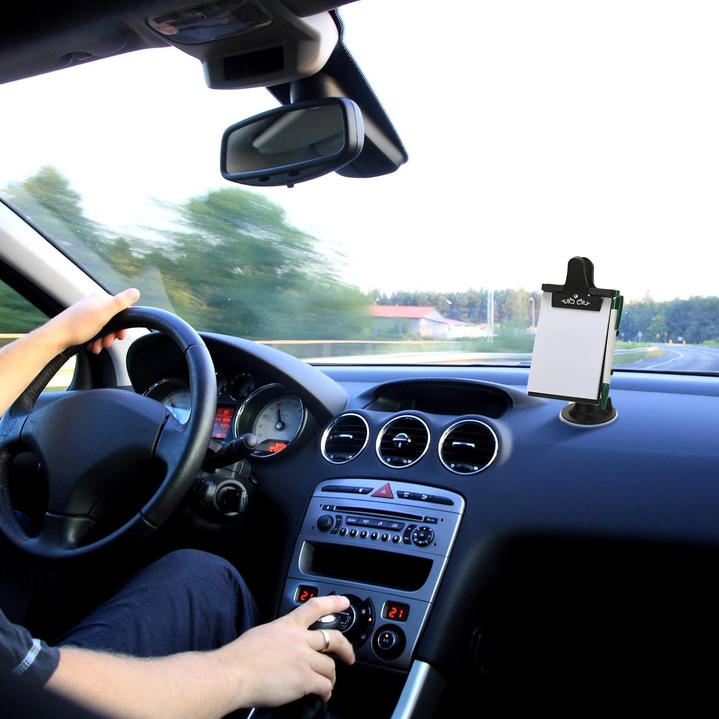 Harloon 2 Pcs Car Notepad Holder with Mount Car Memo Pad with Pen Pad Mount Clip Board Dashboard Clipboard Universal Suction Cup Message Flexible Neck Stationary Set for Home Office Kitchen Supplies