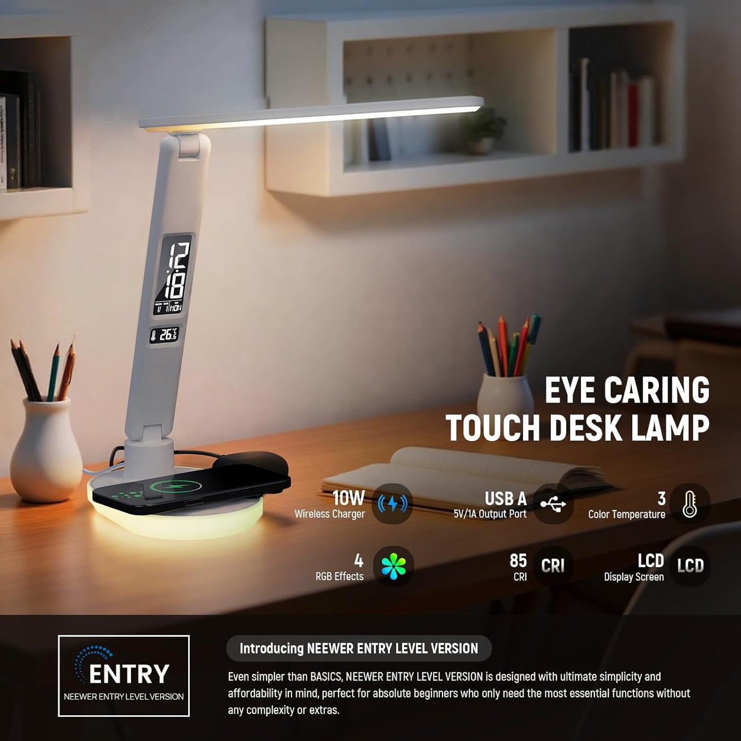 NEEWER Entry Level Version 32" LED Light with Clamp for Desk Home Office Dorm Designer Drafting, 20W Dual Computer Monitor Architect Lamp Bar, Flexible Overhead 2200lux/Remote/5 Modes CRI80+, N21