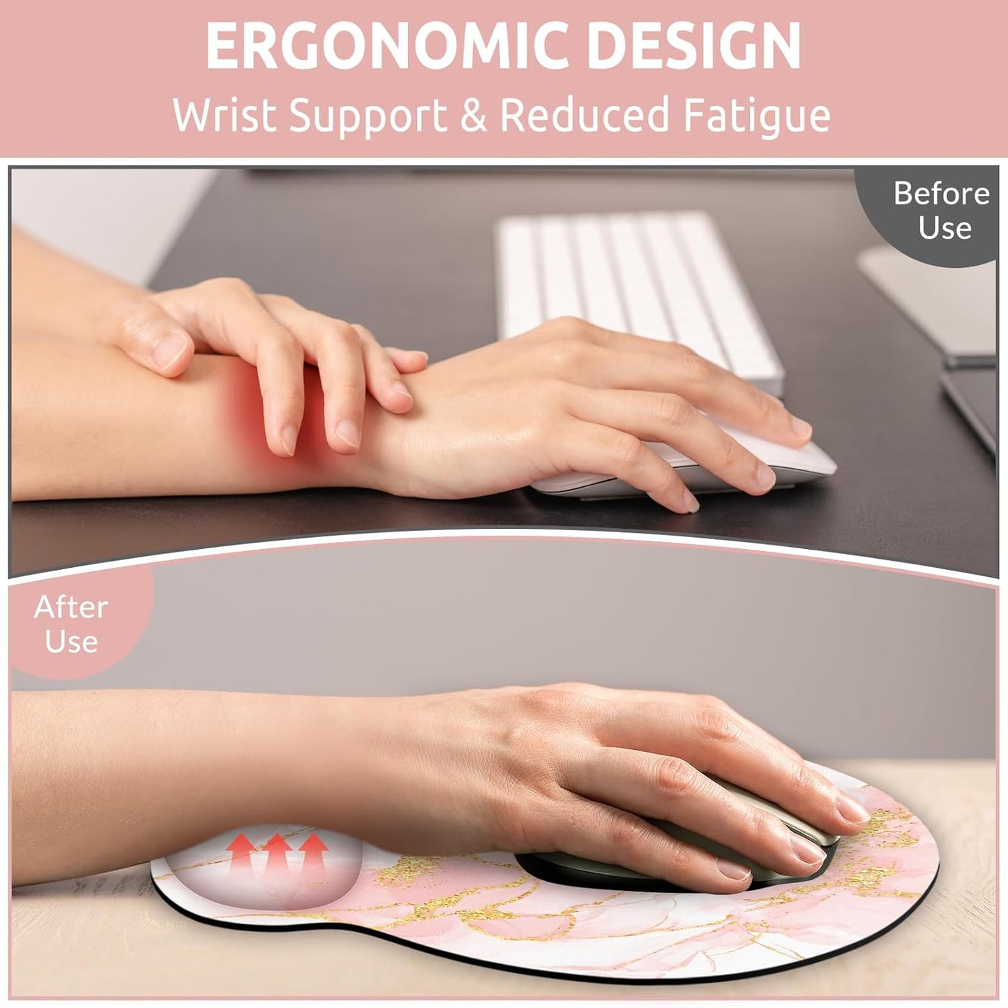 KONVINIT Ergonomic Mouse Pad with Wrist Rest, Small Mousepad with Non-Slip Rubber Base and Smooth Surface, Beach Mouse Pads for Desk, Office Desk Accessories