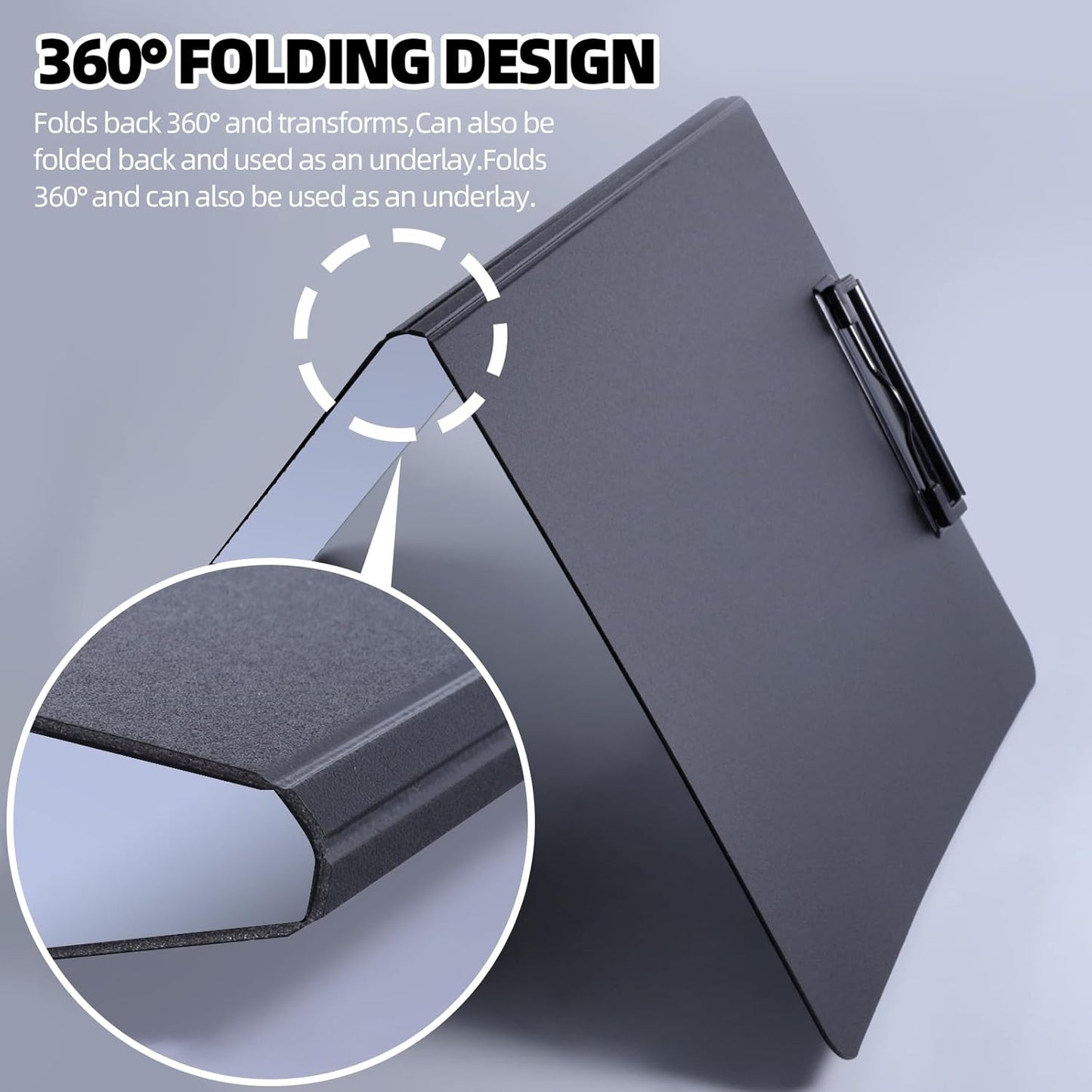FRETONBA Clipboard Folder, A4 Foldable Clipboard with Horizontal and Vertical Double Metal Clips, 360 Degree Foldable Binder Clipboards with Pen Holder, File Cover Work Folder Clipboards, Blue