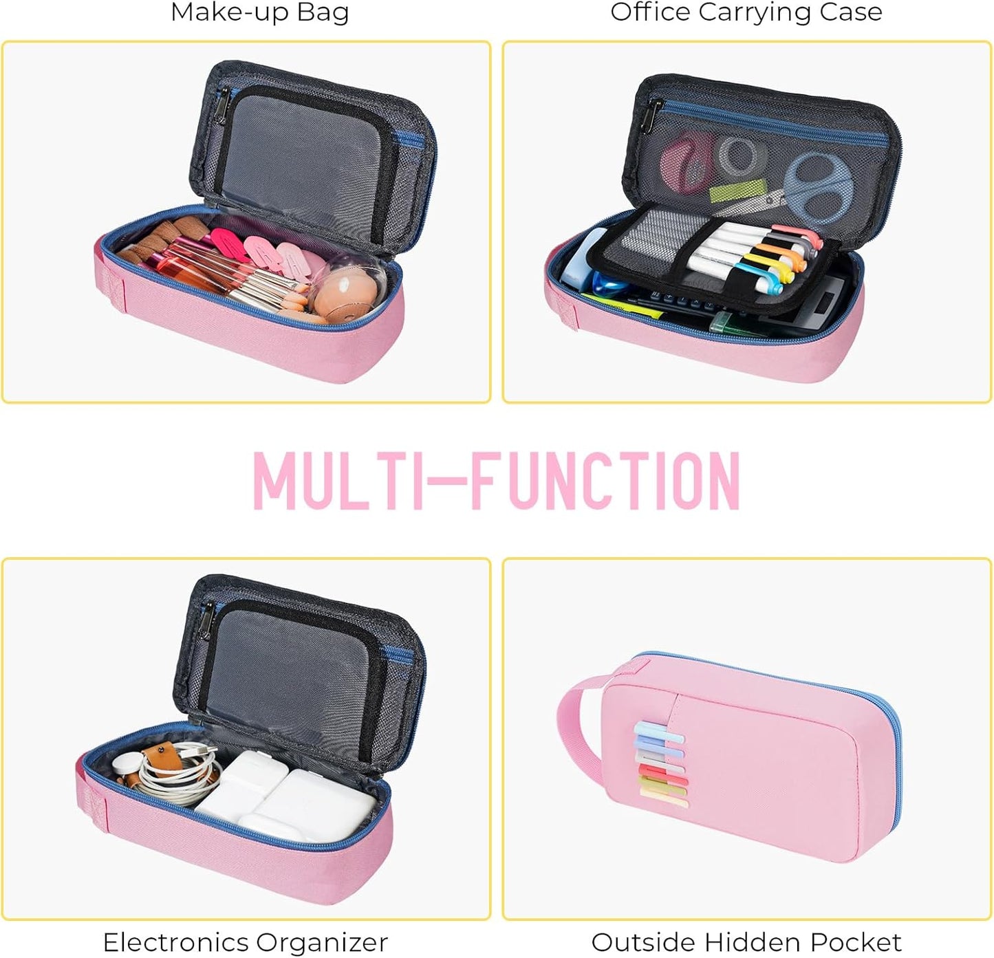 ECHSRT Big Pencil Case, Aesthetic Portable Zipper Pencil Bag with Hidden Pocket, Special Pouch for Men Women Adults, Stationery Organizer Pen Cases for Office Travel,Black
