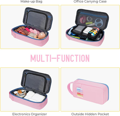 ECHSRT Big Pencil Case, Aesthetic Portable Zipper Pencil Bag with Hidden Pocket, Special Pouch for Men Women Adults, Stationery Organizer Pen Cases for Office Travel,Black