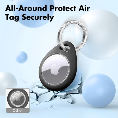 UNBREAKcable AirTag Holder for Apple - 4 Pack Air Tag Case [Fit Tightly Design] [Easy to Install] [Hold Securely] Waterproof TPU Protective Cover with Metal Keychain for Kids,Pet,Luggage,Backpack,Keys
