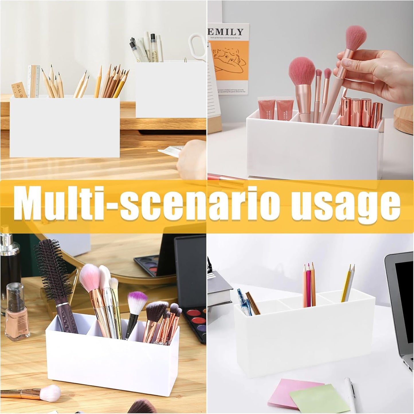 Cerpourt Black Makeup Brush Organizer,Acrylic Cosmetic Brushes Storage Holder with 3 Slots,Pencil Pen Holder for Desk,Desk Organizer and Accessories for Vanity