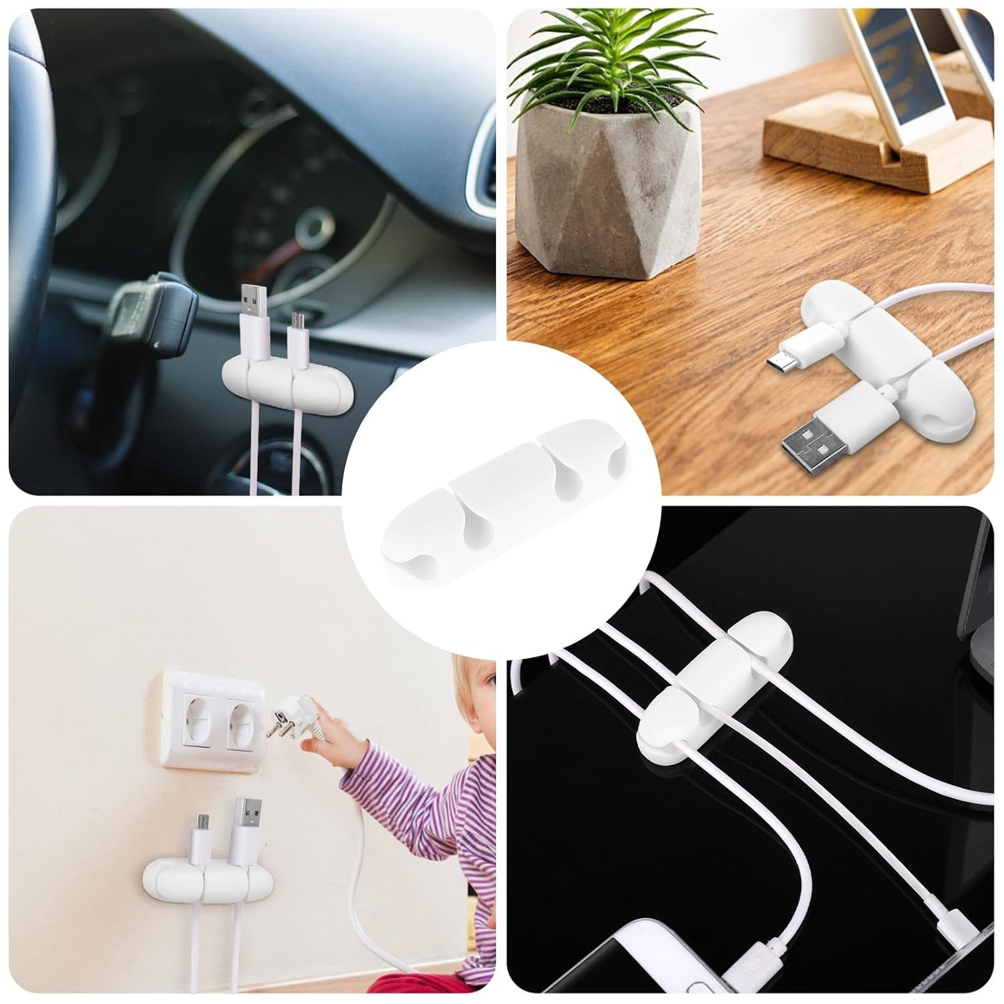 WLLHYF Cable Clips 3PCS Cord Wire Organizer Cable Management Holders 4 Hole Silicone Cable Harness USB Charging Accessory Cable Holder for Office and Home Desk (Pink)