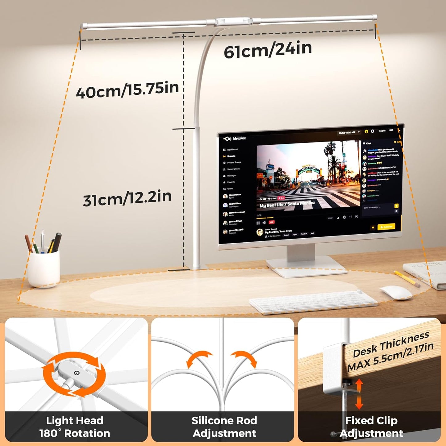 SKYLEO Led Desk Lamp for Home Office - 2400LM Ultra Bright Desk Light -Eye Caring Desk Lamp with Clamp - Adjustable Office Lamp with Remote Control- Easy Installation - 24W Black