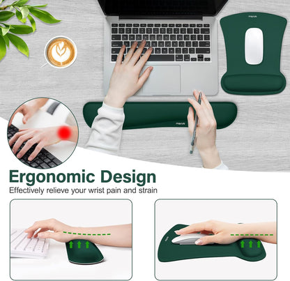 MOSISO Wrist Rest Support for Mouse Pad & Keyboard Set, Ergonomic Mousepad Non-Slip Base Home/Office Pain Relief & Easy Typing Cushion with Neoprene Cloth & Raised Memory Foam, Black
