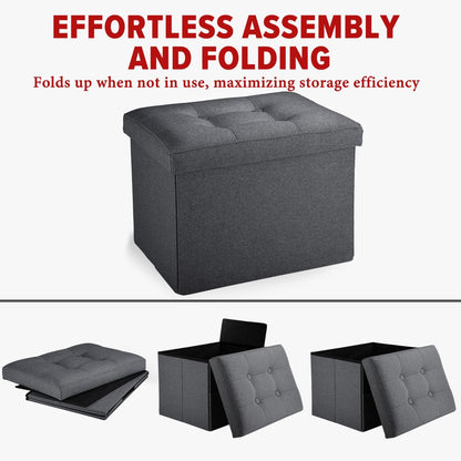 LINMAGCO Ottoman Storage Ottoman with Storage Small Foot Rest Stool Under Desk Stool Short Folding Footrest Linen Cloth Dark Gray 16X12X12IN