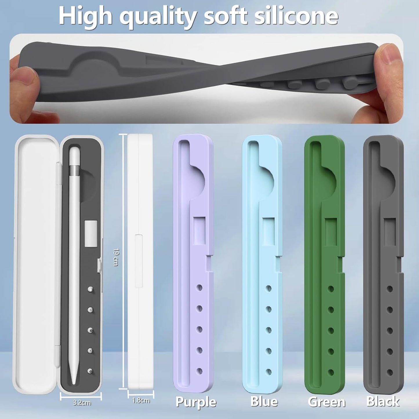 Inesore Pencil Case Compatible with Apple Pencil Pro/1st/2nd Gen/USB-C,Contain 5 Pack for Apple Pencil Tips Replacement Accessories (Purple Silicone Card Slot)