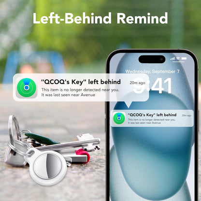 New Tracker Tag-1 Pack (Black), QCOQ Bluetooth 5.3 Tracker Tag Work with Apple Find My (iOS Only), Smart Tag with Protective Case/Keychain/Lanyard, Item Finder for Key/Wallet/Bag, Replaceable Battery
