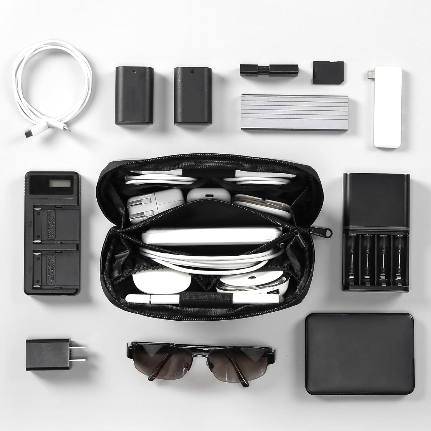 RIGHT AWAY Travel Tech Pouch，Waterproof Cord Case，Electronics Organizer Travel Case，Cable Organizer Storage Bag For Phone, Charger, Accessories(BLACK)