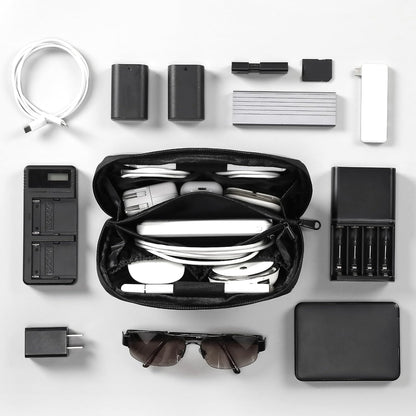 RIGHT AWAY Travel Tech Pouch，Waterproof Cord Case，Electronics Organizer Travel Case，Cable Organizer Storage Bag For Phone, Charger, Accessories(BLACK)